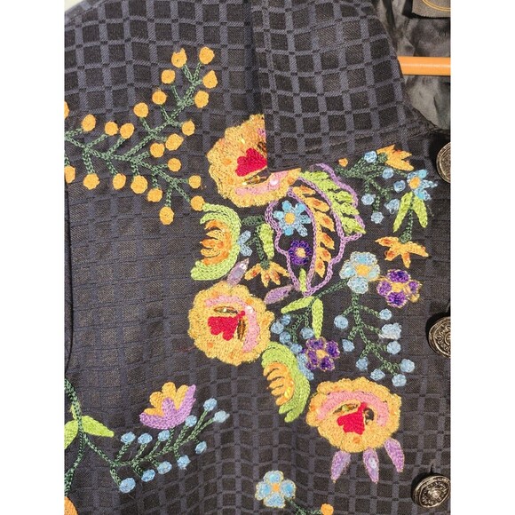 Julia Kim Embroidered Floral Jacket XL Boho Colorful Embellished Art to Wear - Picture 3 of 8